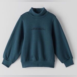 ZARA - Kids Turquoise Turtleneck Sweatshirt With Slogan ‘Some Days Are Cool’